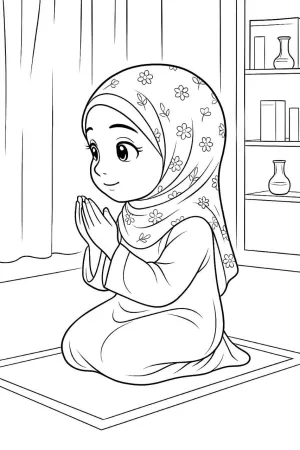 Namaz Kılan Kız Boyama Sayfası - Ücretsiz Yazdır ve Boya!